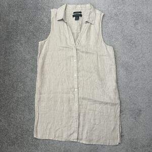 Tahari Tank Top Womens Small Beige 100% Hemp Sleeveless Button Front Tunic